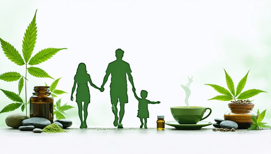 Family exploring natural remedies with kratom leaves and tea